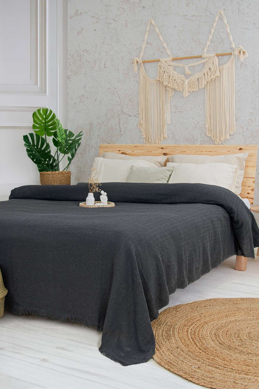 Cuvertura matlasata dubla, L'essentiel Maison, Marla, Bumbac reciclat, Antracit - imagine 4